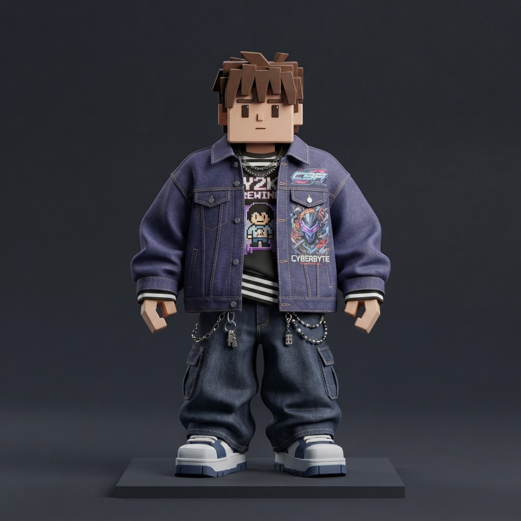 Y2K baggy denim streetwear jacket — Roblox shirt template 585x559 transparent PNG